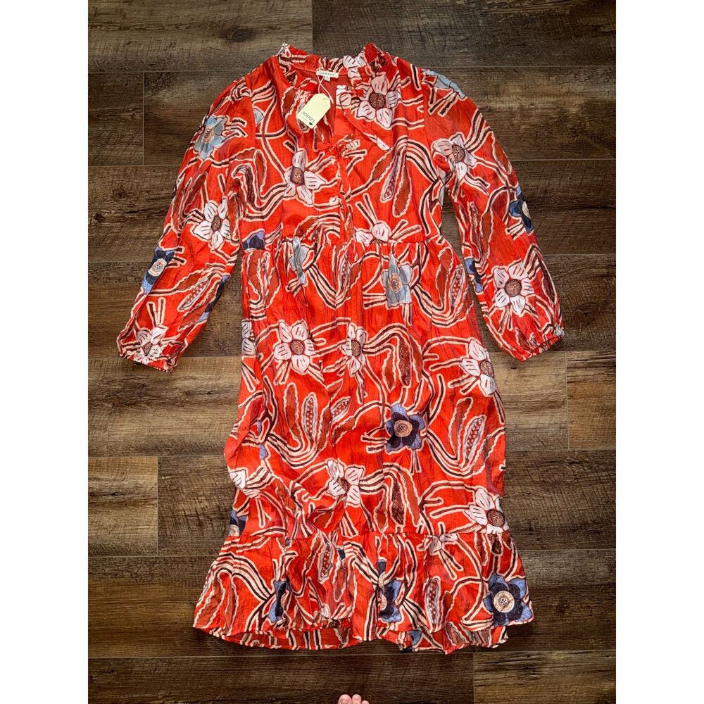 Jodifil Autumn Orange Floral Midi Dress nwt Small